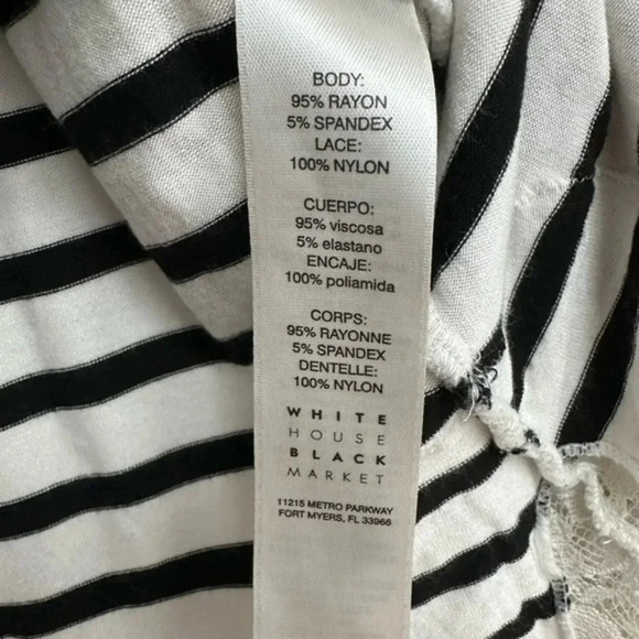 White House Black Market | Black & White Stripe Lace Hem Blouse Size S Small - Picture 8 of 13